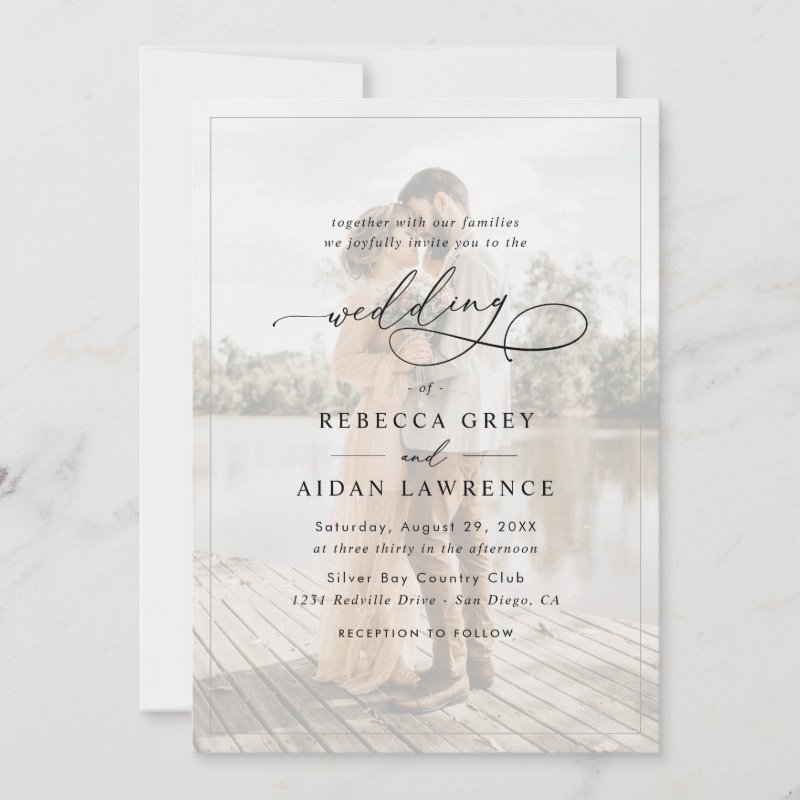 Simple Black & White Overlay Photo Wedding Invitation Flat Invitation, Size: 5\\" x 7\\