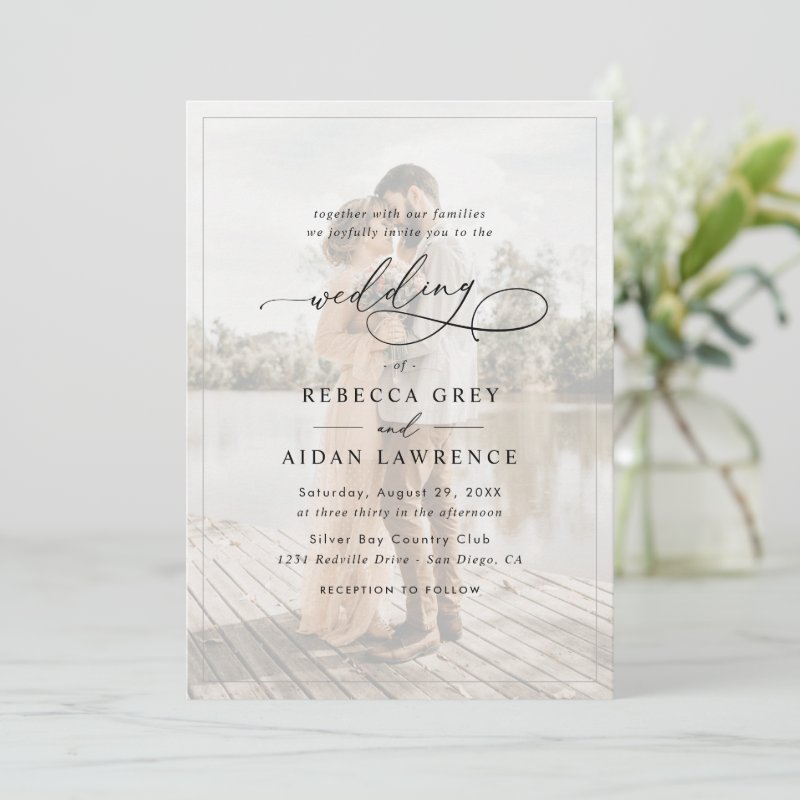 Simple Black & White Overlay Photo Wedding Invitation Flat Invitation, Size: 5\" x 7\ 4 Simple Black & White Overlay Photo Wedding Invitation Flat Invitation, Size: 5\\" x 7\\