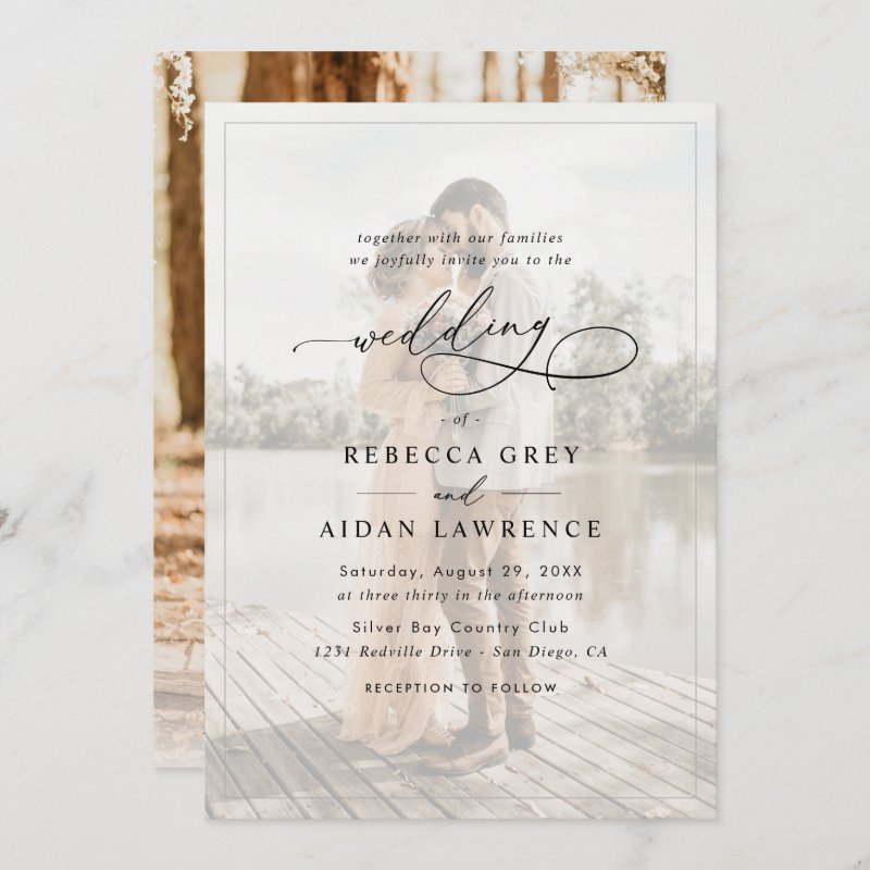Simple Black & White Overlay Photo Wedding Invitation Flat Invitation, Size: 5\" x 7\ 5 Simple Black & White Overlay Photo Wedding Invitation Flat Invitation, Size: 5\\" x 7\\