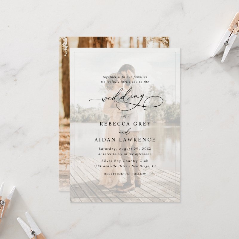 Simple Black & White Overlay Photo Wedding Invitation Flat Invitation, Size: 5\" x 7\ 6 Simple Black & White Overlay Photo Wedding Invitation Flat Invitation, Size: 5\\" x 7\\
