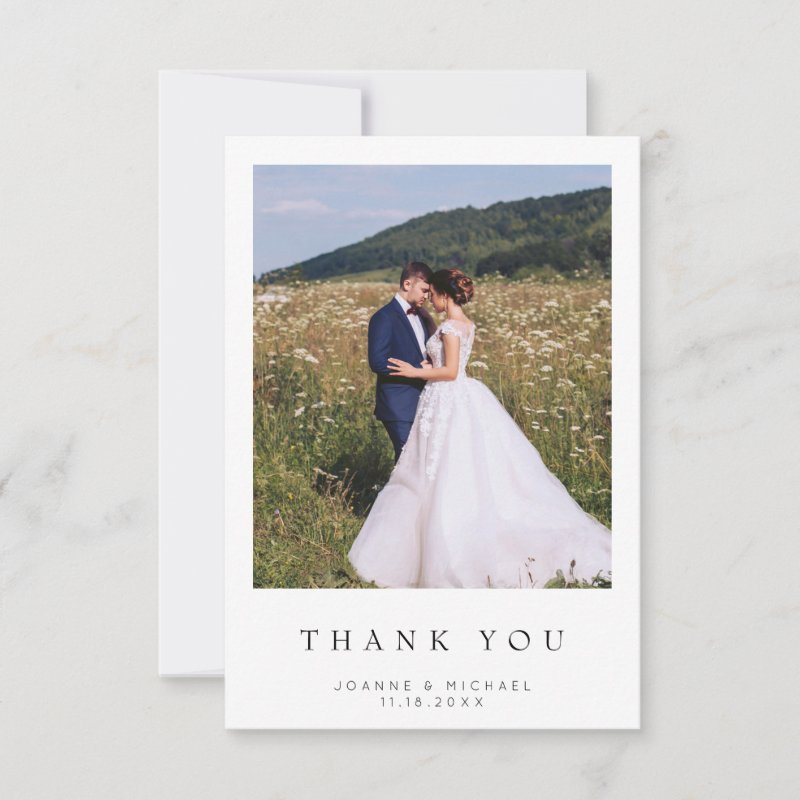 Simple Modern Photo Wedding Thank You Card W Note 3.5\\" x 5\\" Flat Thank You Card
