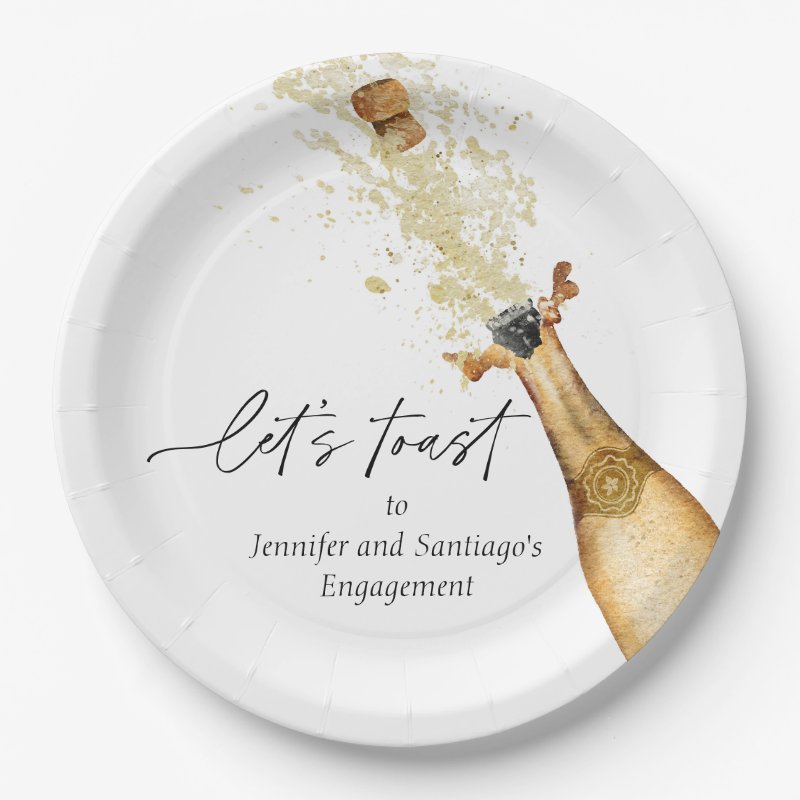 Let\'s Toast Couples Engagement Party Paper Plate Paper Plates, 9\\" Round Paper Plate