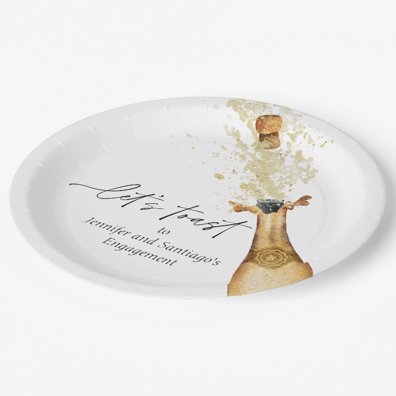 Let\'s Toast Couples Engagement Party Paper Plate Paper Plates, 9\\" Round Paper Plate