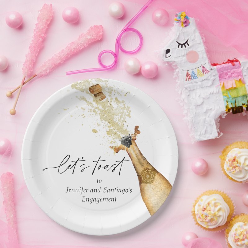 Let's Toast Couples Engagement Party Paper Plate Paper Plates, 9\" Round Paper Plate 3 Let\'s Toast Couples Engagement Party Paper Plate Paper Plates, 9\\" Round Paper Plate