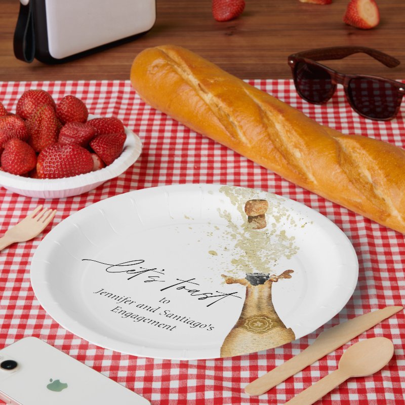 Let's Toast Couples Engagement Party Paper Plate Paper Plates, 9\" Round Paper Plate 6 Let\'s Toast Couples Engagement Party Paper Plate Paper Plates, 9\\" Round Paper Plate