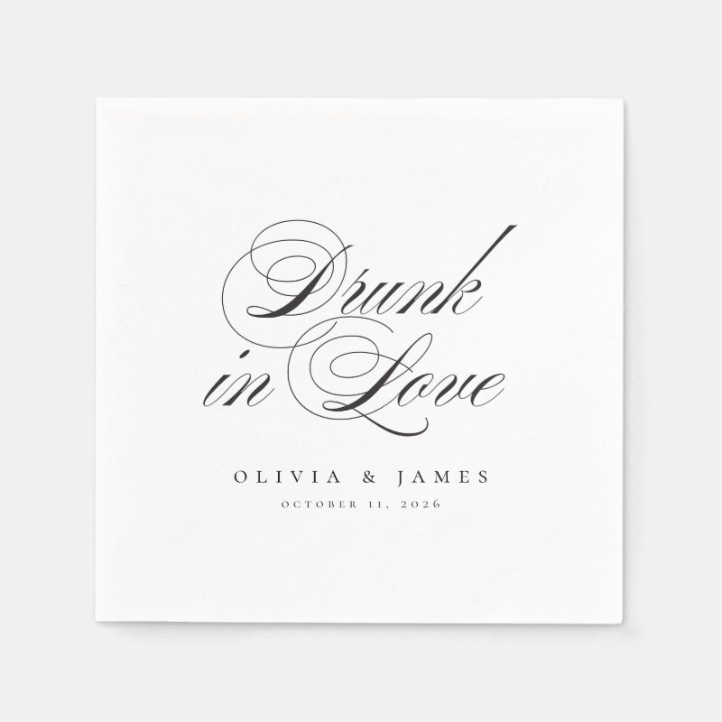 Drunk in Love Fancy Script Personalized Wedding Napkins Paper Napkins, Standard Cocktail