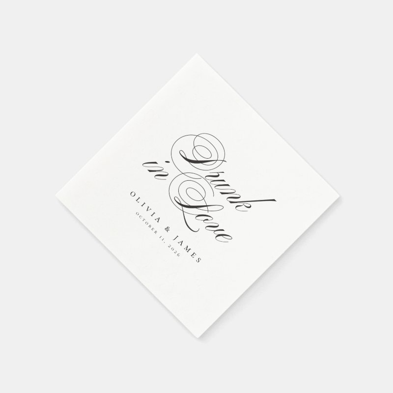 Drunk in Love Fancy Script Personalized Wedding Napkins Paper Napkins, Standard Cocktail