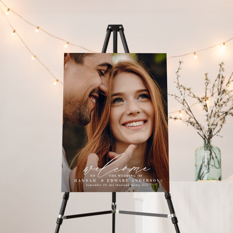 Modern script photo welcome to the wedding foam board Foam Core Board, Size: 18.00\" x 24.00\ 5 Modern script photo welcome to the wedding foam board Foam Core Board, Size: 18.00\\" x 24.00\\
