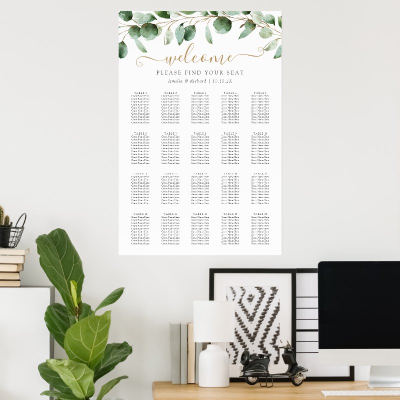 Simple Eucalyptus Greenery Wedding Seating Chart Print, Value Poster Paper (Semi-Gloss)