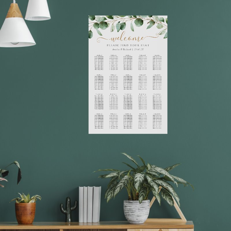 Simple Eucalyptus Greenery Wedding Seating Chart Print, Value Poster Paper (Semi-Gloss)