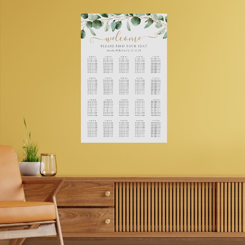 Simple Eucalyptus Greenery Wedding Seating Chart Print, Value Poster Paper (Semi-Gloss)