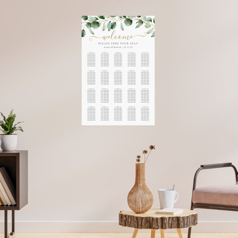 Simple Eucalyptus Greenery Wedding Seating Chart Print, Value Poster Paper (Semi-Gloss)