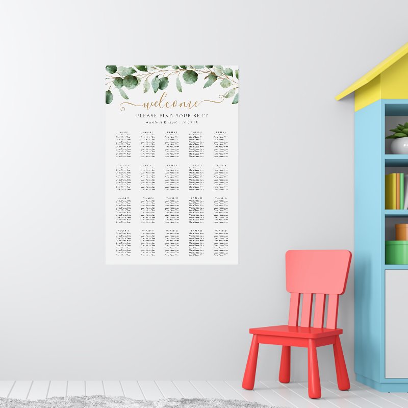Simple Eucalyptus Greenery Wedding Seating Chart Print, Value Poster Paper (Semi-Gloss)