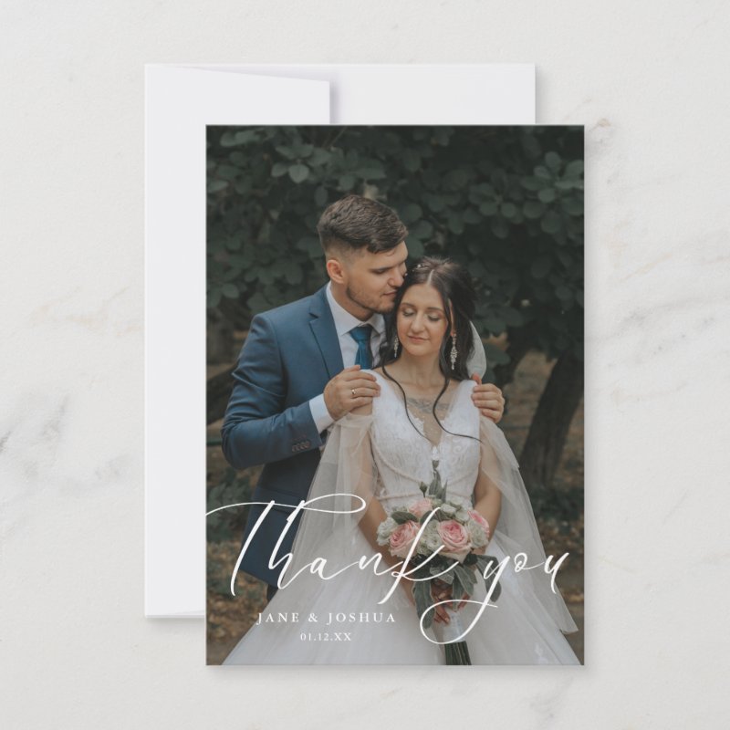 Simple Script Modern Wedding Photo Thank You Card 3.5\\" x 5\\" Flat Thank You Card