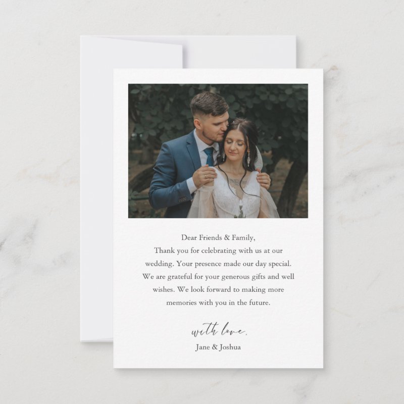Simple Script Modern Wedding Photo Thank You Card 3.5\\" x 5\\" Flat Thank You Card