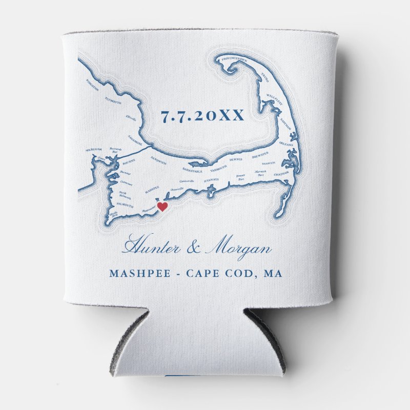 Cape Cod Map Wedding Favor Drink Holder Can Cooler Foam Can Cooler