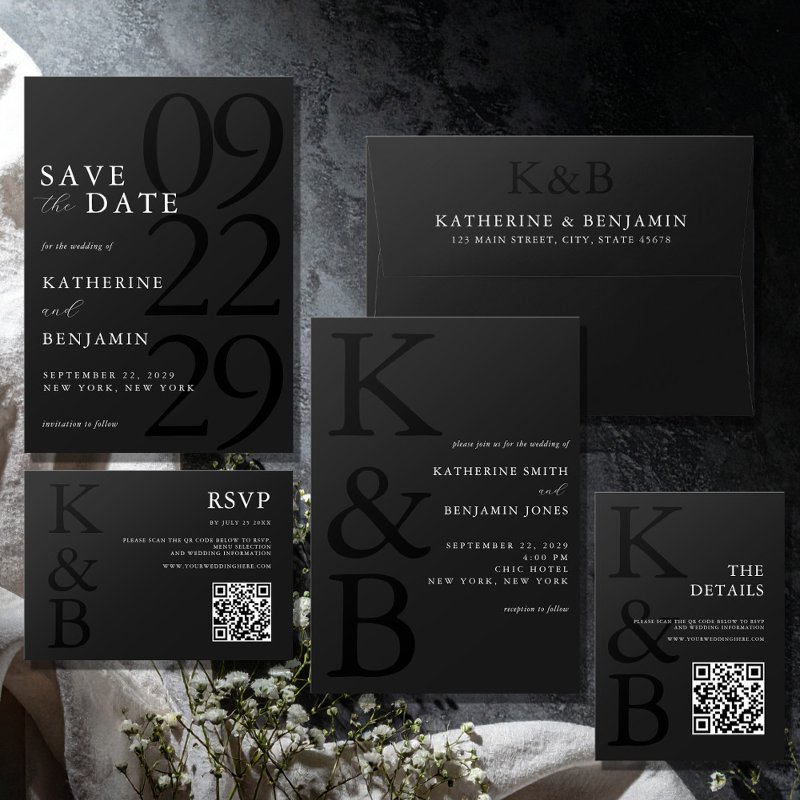 Modern Matte Black Minimalist Wedding Save The Date 5\\" x 7\\" Flat Save The Date Card