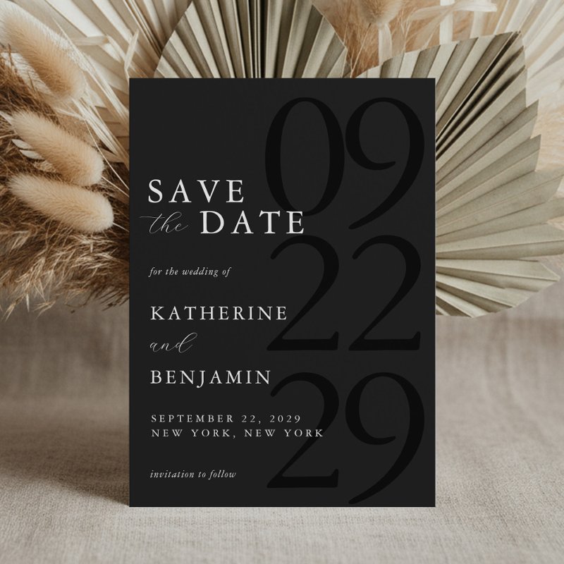Modern Matte Black Minimalist Wedding Save The Date 5\\" x 7\\" Flat Save The Date Card
