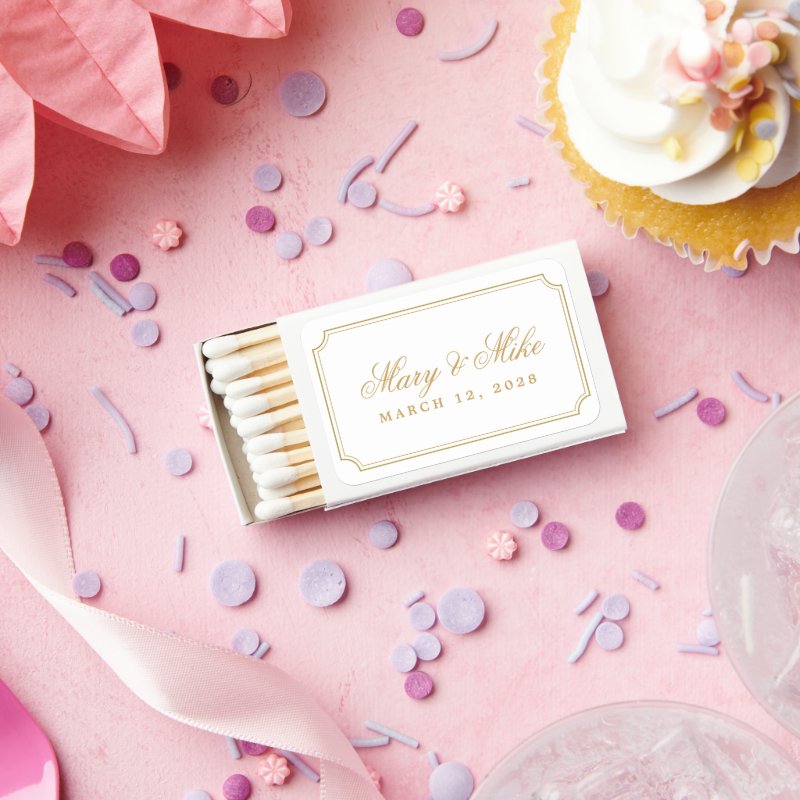 Classic Gold Wedding Favor Matches Color: White Matchbox, Assembly: Self Assembled Personalized Matches - Set of 50 7 Classic Gold Wedding Favor Matches Color: White Matchbox, Assembly: Self Assembled Personalized Matches - Set of 50
