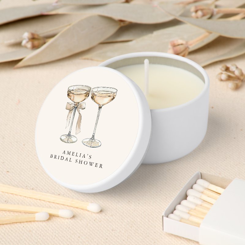 Brunch & Bubbly Champagne Bridal Shower Mini Candle Favors Custom Soy Wax, White