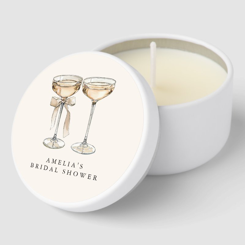 Brunch & Bubbly Champagne Bridal Shower Mini Candle Favors Custom Soy Wax, White 4 Brunch & Bubbly Champagne Bridal Shower Mini Candle Favors Custom Soy Wax, White