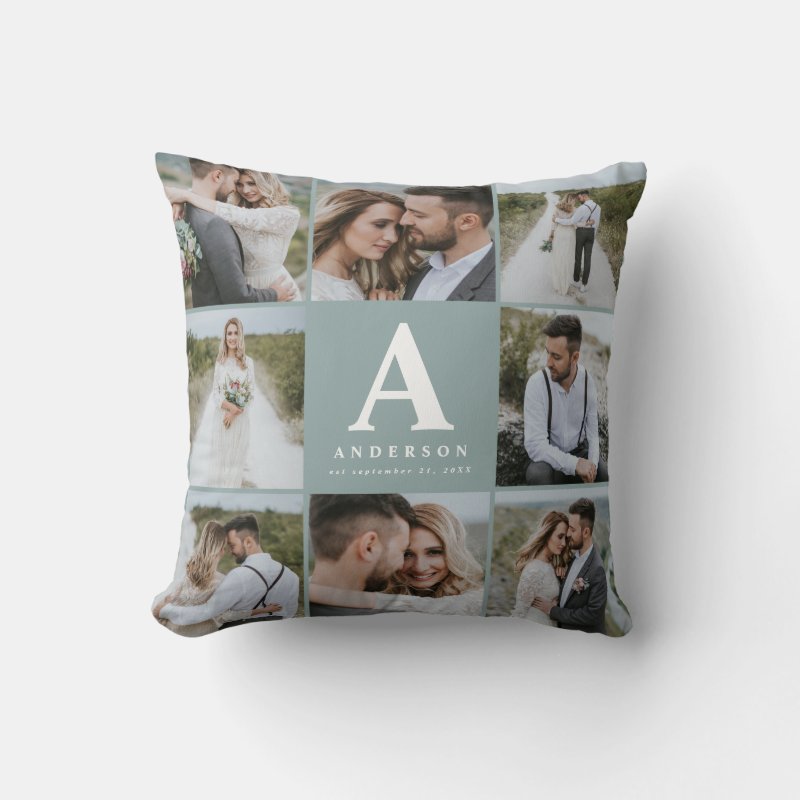 Multi photo monogram wedding family gift throw pillow Throw Pillow, Throw Pillow 16\\" x 16\\"