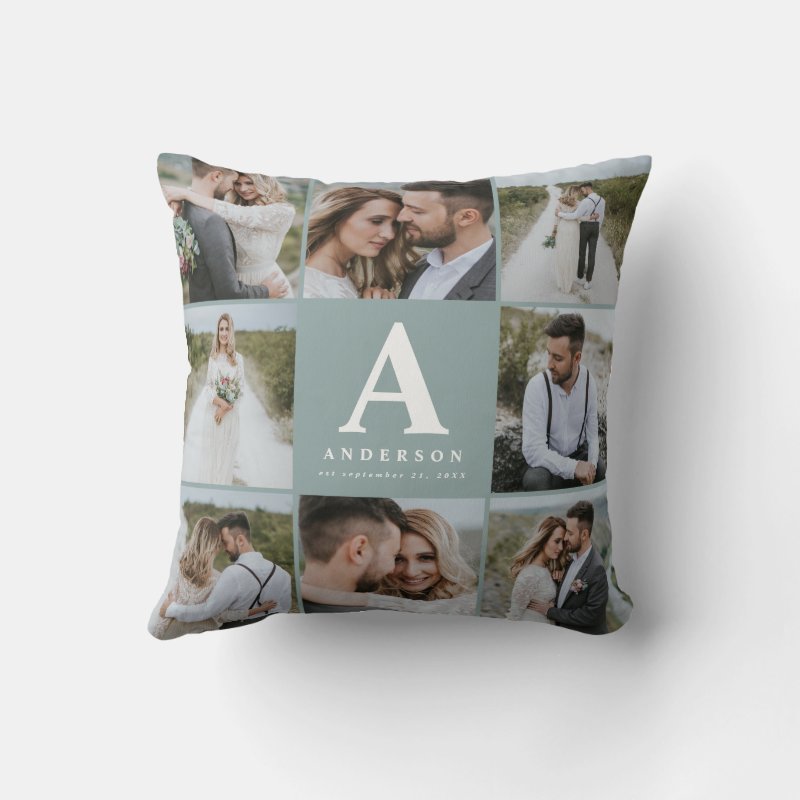 Multi photo monogram wedding family gift throw pillow Throw Pillow, Throw Pillow 16\\" x 16\\"