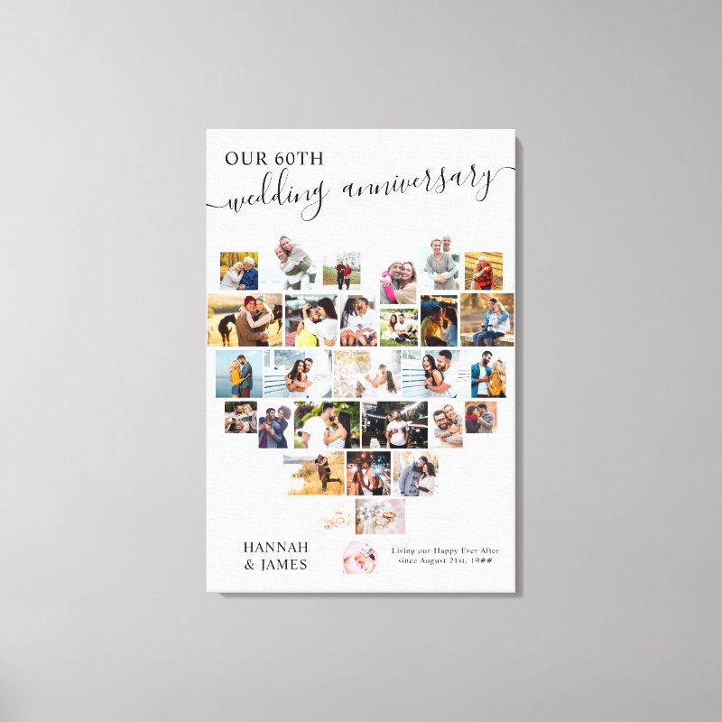 Wedding Anniversary Script Heart Photo Collage Canvas Print Wrapped Canvas, Size: 24.00\\" x 36.00\\"
