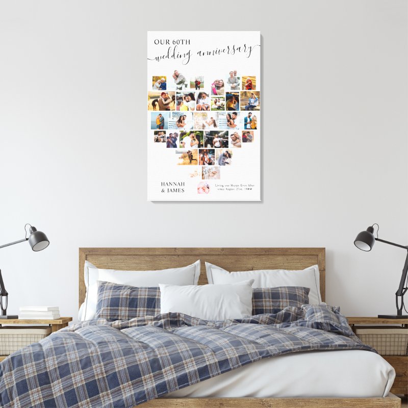 Wedding Anniversary Script Heart Photo Collage Canvas Print Wrapped Canvas, Size: 24.00\\" x 36.00\\"