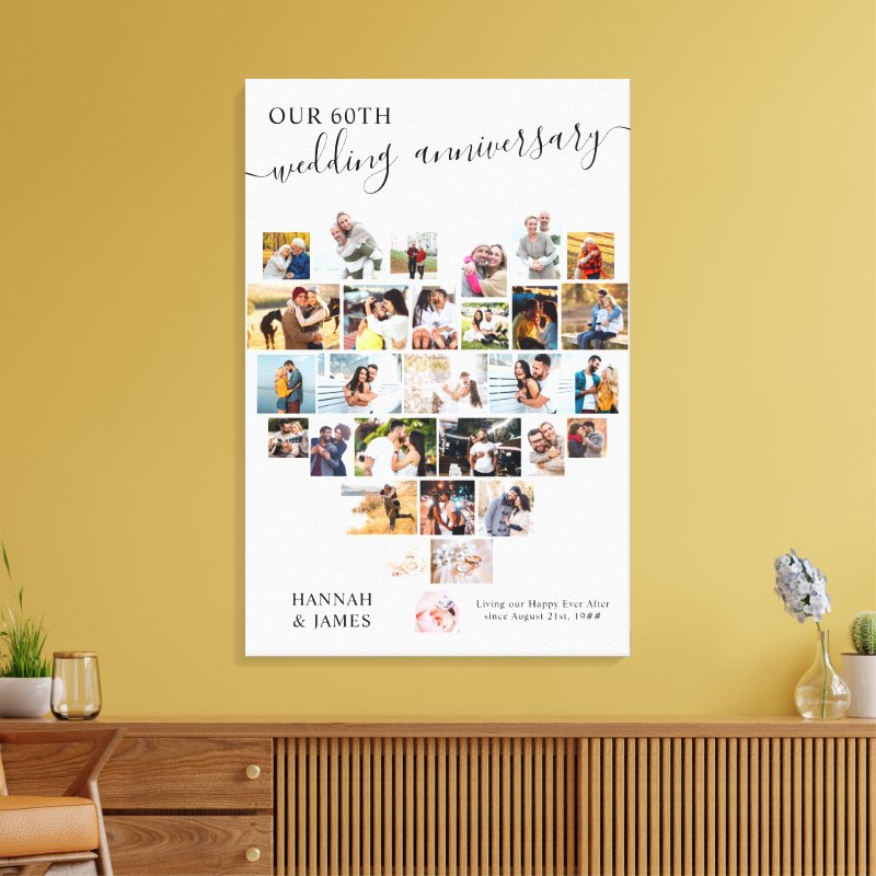 Wedding Anniversary Script Heart Photo Collage Canvas Print Wrapped Canvas, Size: 24.00\" x 36.00\" 3 Wedding Anniversary Script Heart Photo Collage Canvas Print Wrapped Canvas, Size: 24.00\\" x 36.00\\"