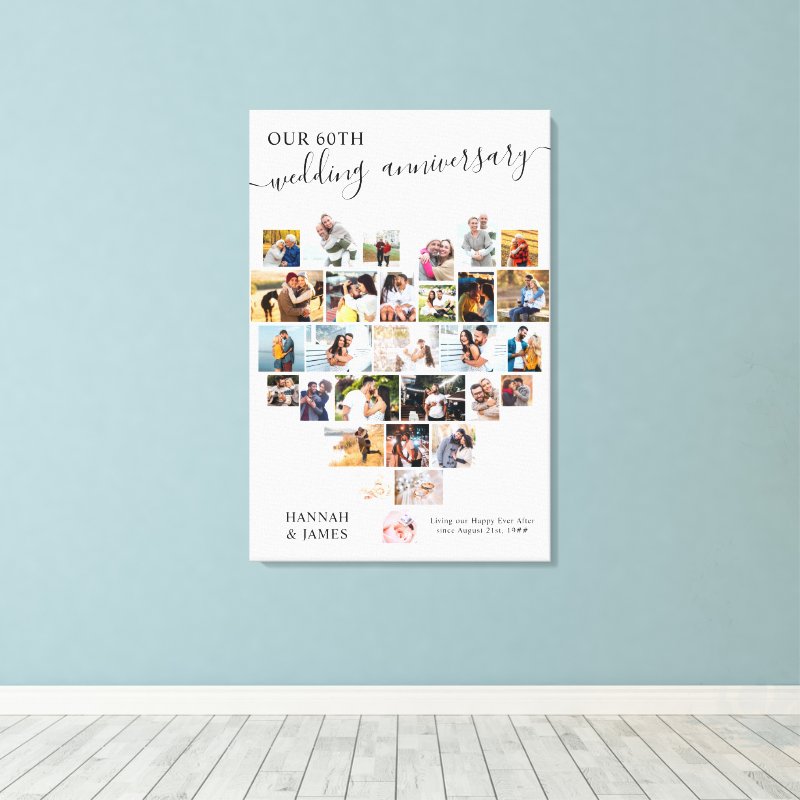 Wedding Anniversary Script Heart Photo Collage Canvas Print Wrapped Canvas, Size: 24.00\" x 36.00\" 4 Wedding Anniversary Script Heart Photo Collage Canvas Print Wrapped Canvas, Size: 24.00\\" x 36.00\\"