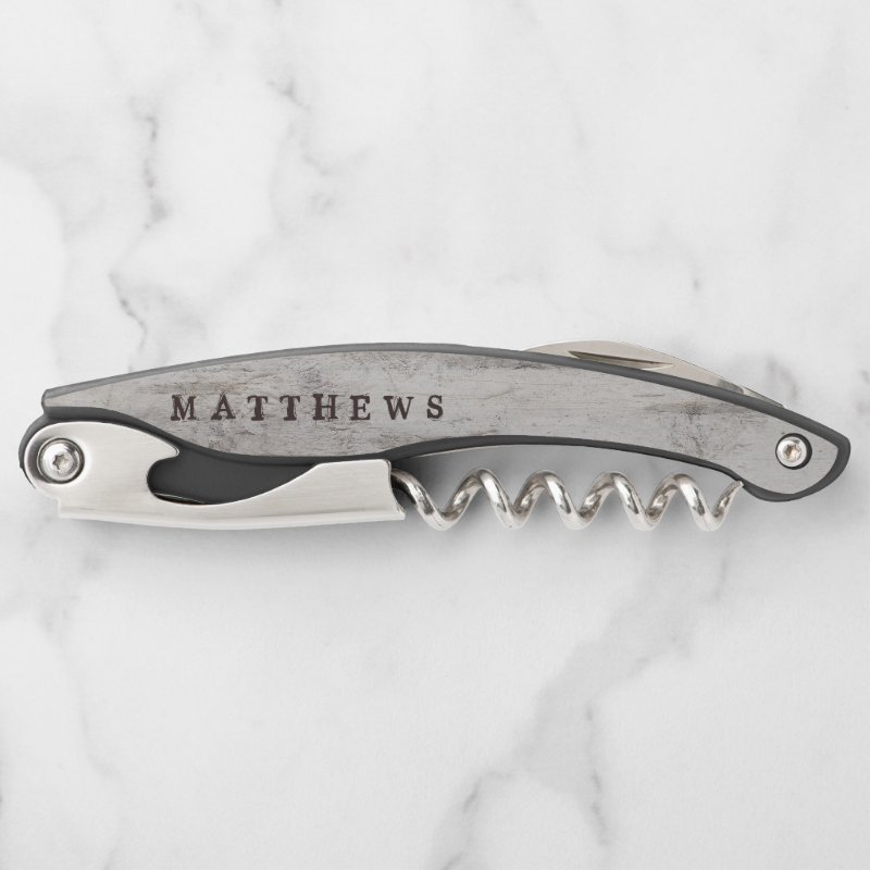 Carved Sweethearts Rustic Birch Wedding Monogram Waiter\'s Corkscrew Corkscrew