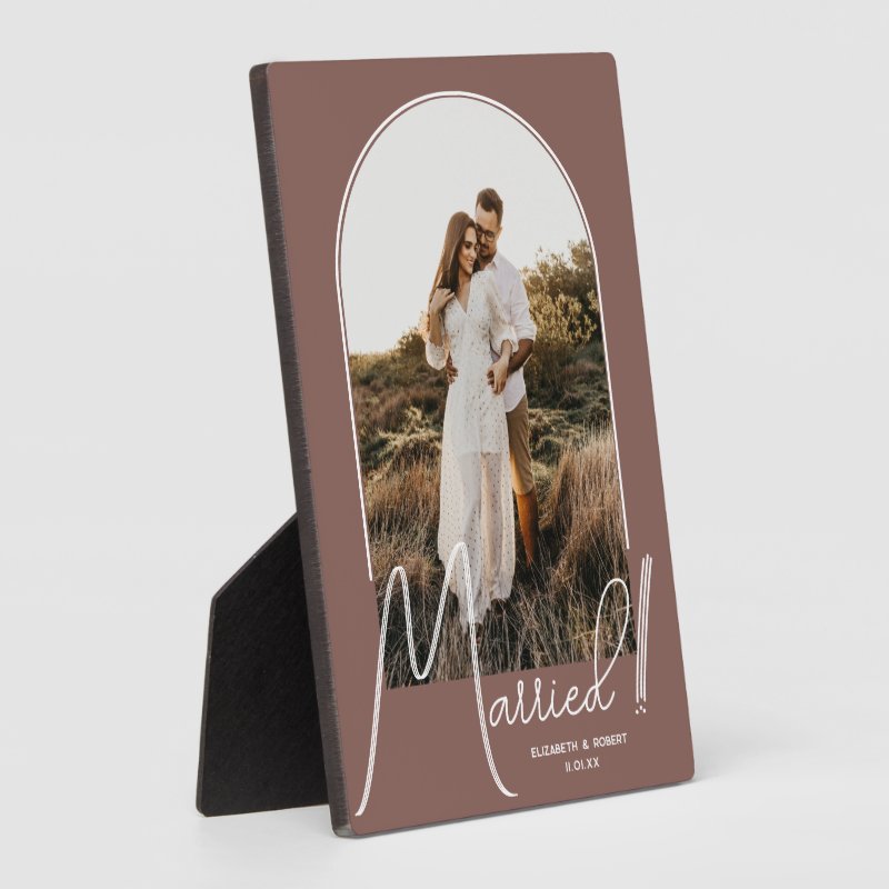 Elegant Arch Wedding Photo Rose Taupe Plaque 5x7 with Easel