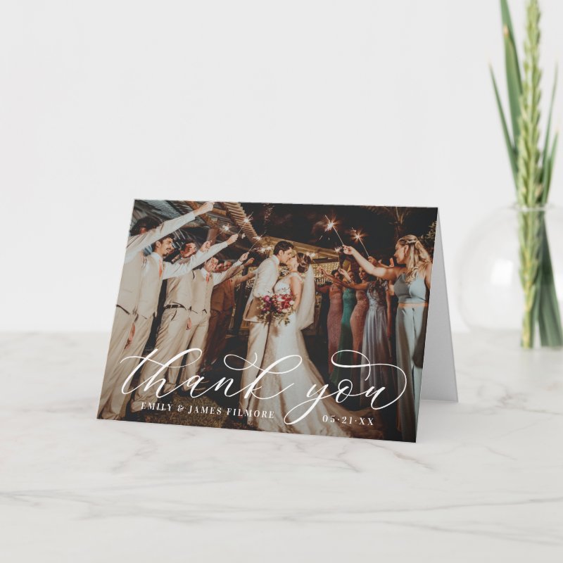 Elegant Calligraphy Custom Wedding Photo Thank You Card Custom Folded Thank You Card, Size: Standard, 5\\" x 7\\