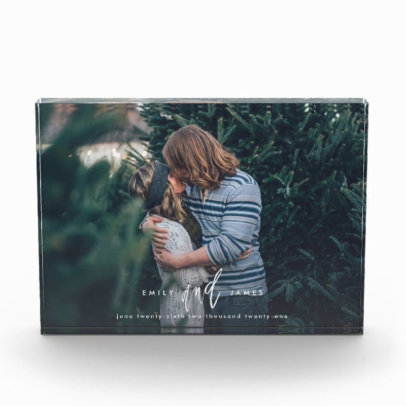 Wedding Date Trendy Lettered Custom Photo Block Horizontal Block Photoblock