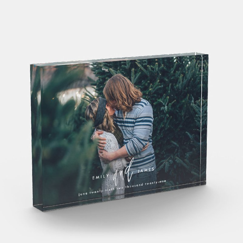 Wedding Date Trendy Lettered Custom Photo Block Horizontal Block Photoblock