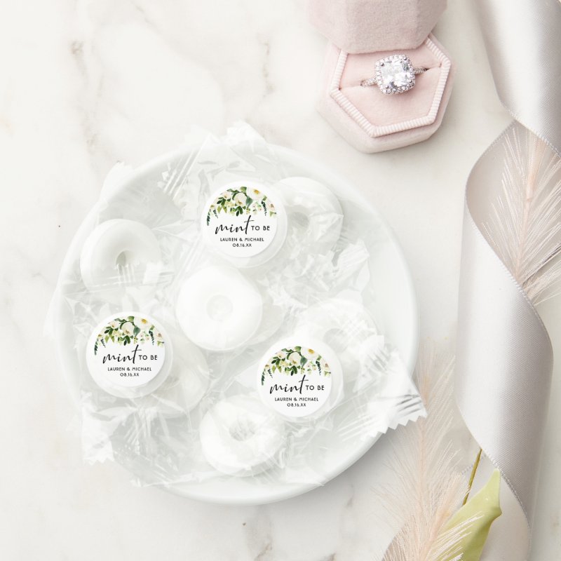 Boho Watercolor White Flowers Mint To Be Wedding Life Saver® Mints Life Savers® Mints Candy Favors, Non-Assembled
