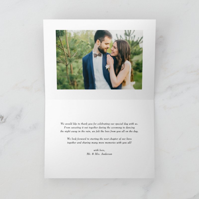 Elegant Beatrice Script Photo Wedding Thank You Card Custom Folded Thank You Card, Size: Standard, 5\\" x 7\\