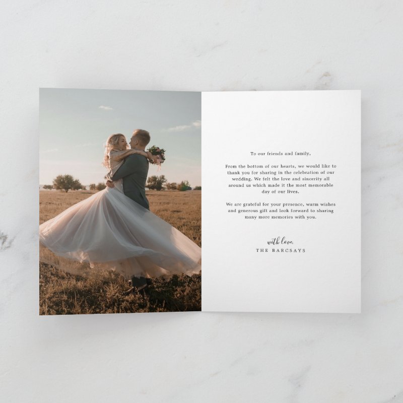 Modern Minimalist Script Heart Wedding Photo Thank You Card Custom ...