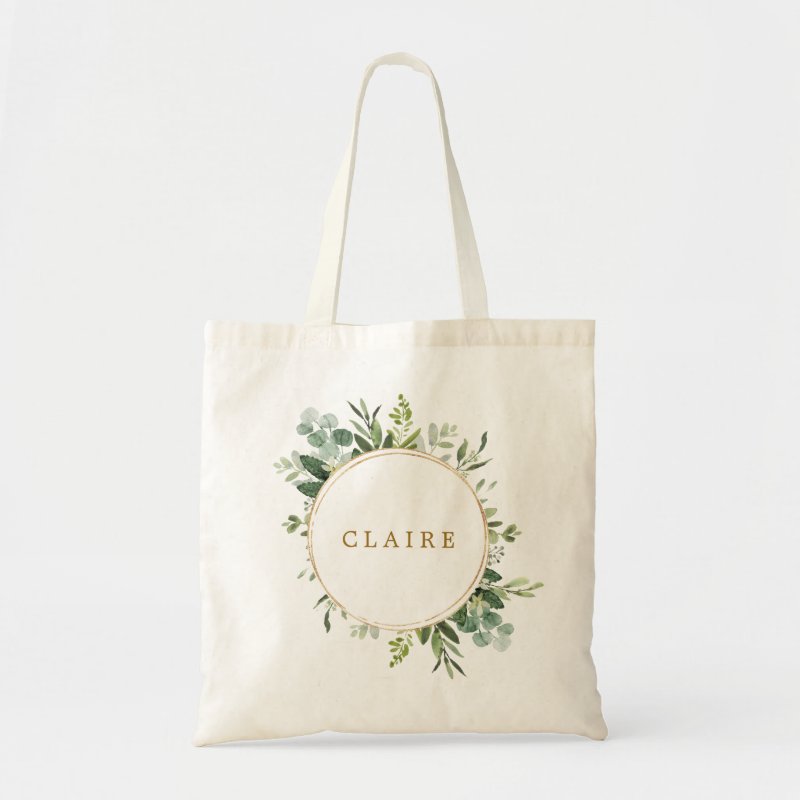 Botanical Gold Greenery Personalize Tote Bag Budget Tote