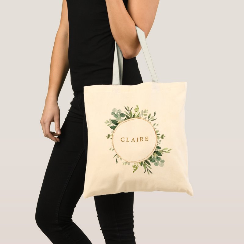 Botanical Gold Greenery Personalize Tote Bag Budget Tote