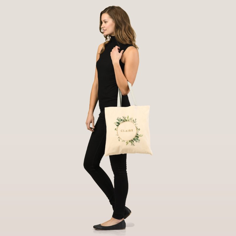 Botanical Gold Greenery Personalize Tote Bag Budget Tote