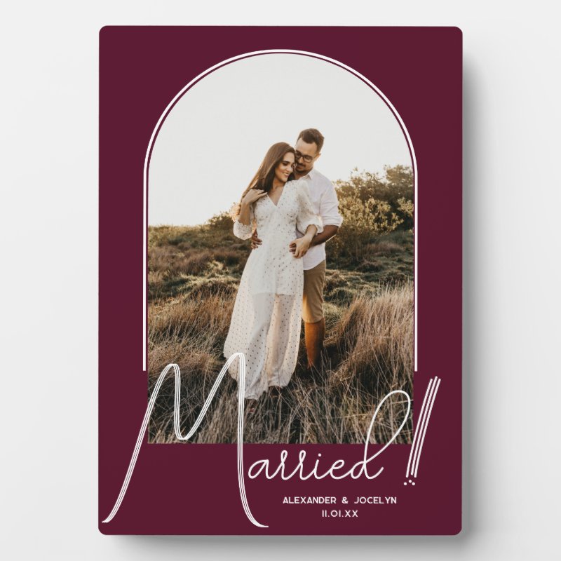 Wedding Arch Photo Burgundy Plaque 5x7 with Easel