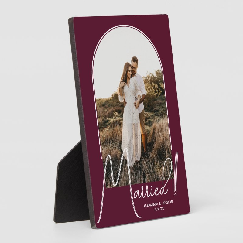 Wedding Arch Photo Burgundy Plaque 5x7 with Easel