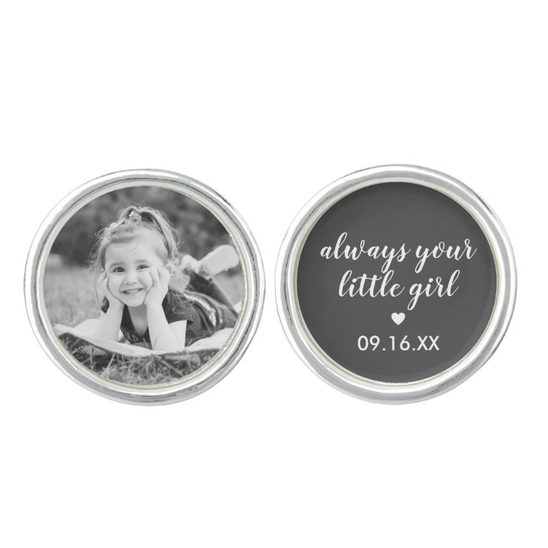 Always Your Little Girl Father Of The Bride Photo Cufflinks Round Cufflinks, Silver Tone