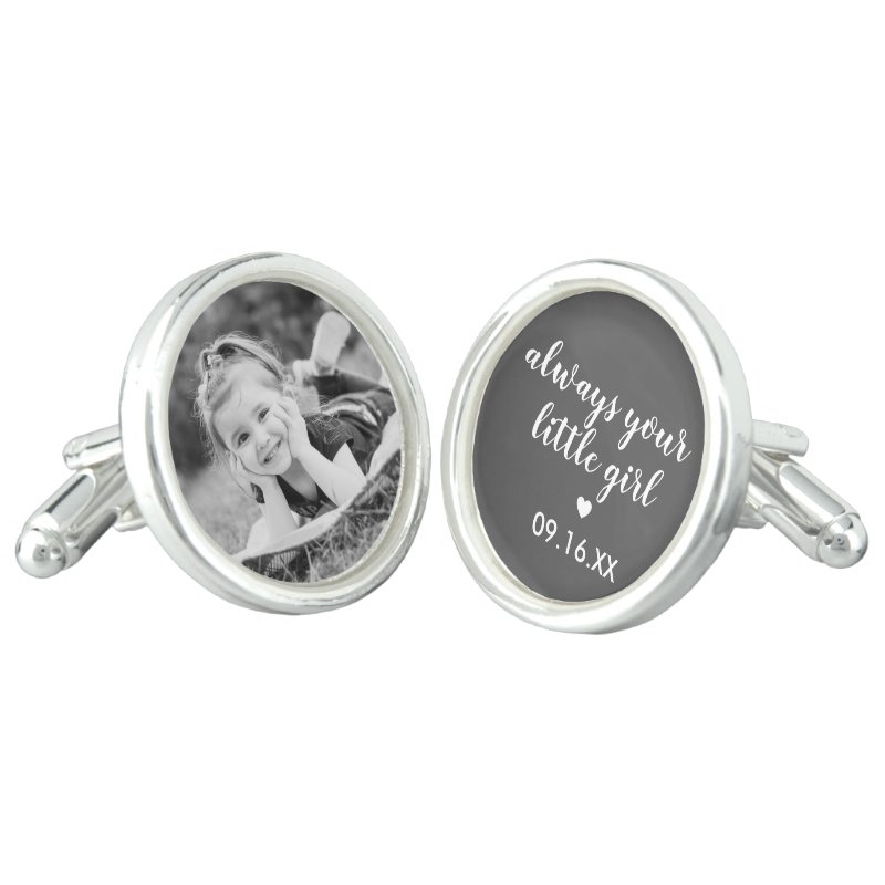 Always Your Little Girl Father Of The Bride Photo Cufflinks Round Cufflinks, Silver Tone