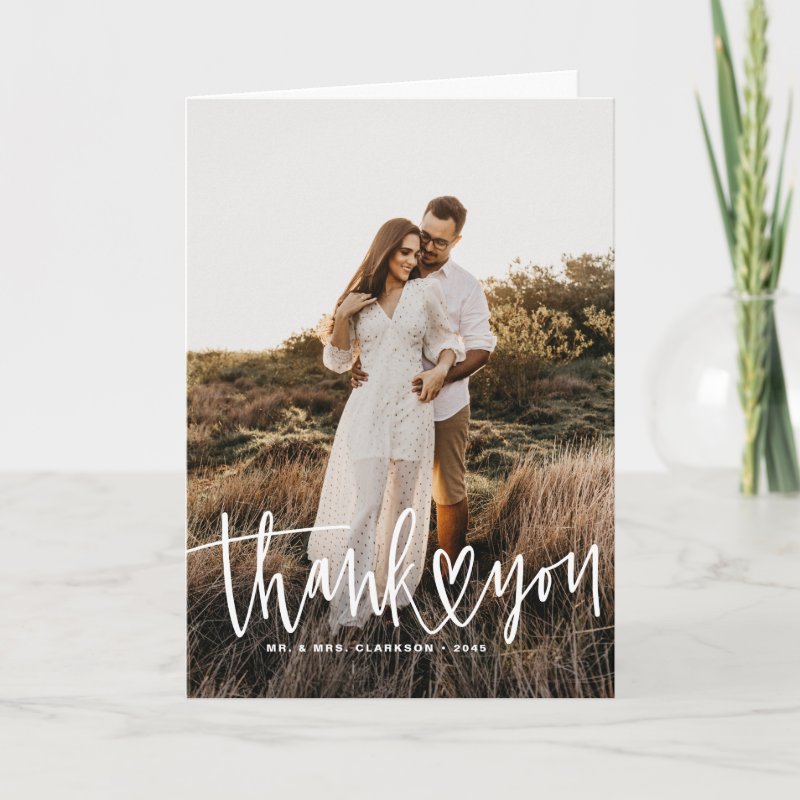 Handwritting with Heart Portrait Photo Wedding Thank You Card Custom Folded Thank You Card, Size: Standard, 5\\" x 7\\