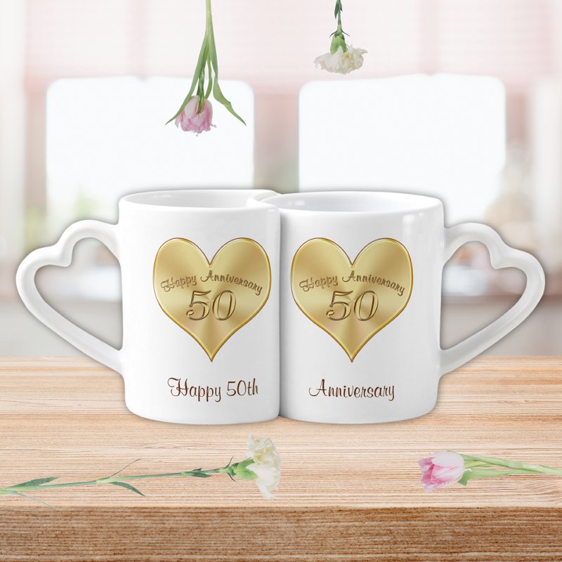 50 Year Wedding Anniversary Gifts, Heart Mugs Coffee Mug Set