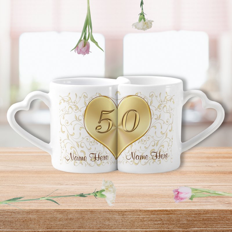 50 Year Wedding Anniversary Gifts, Heart Mugs Coffee Mug Set