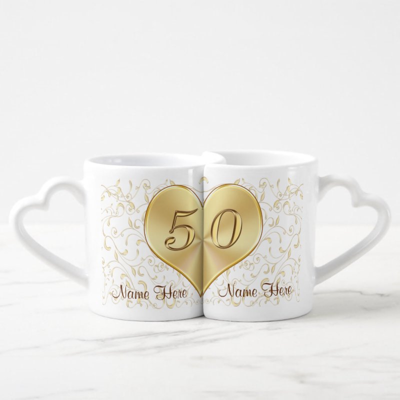 50 Year Wedding Anniversary Gifts, Heart Mugs Coffee Mug Set 4 50 Year Wedding Anniversary Gifts, Heart Mugs Coffee Mug Set